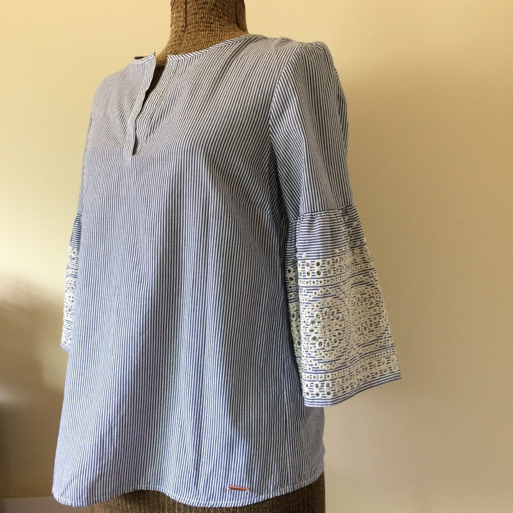 Ivanka Trump Eyelet Bell Sleeve Skipper Shirt